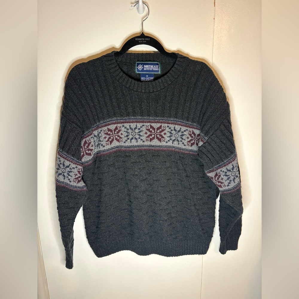 VTG NORTHEAST OUTFITTERS Men’s Grey Crew Neck Fair-Isle Style Sweater Sz Medium
